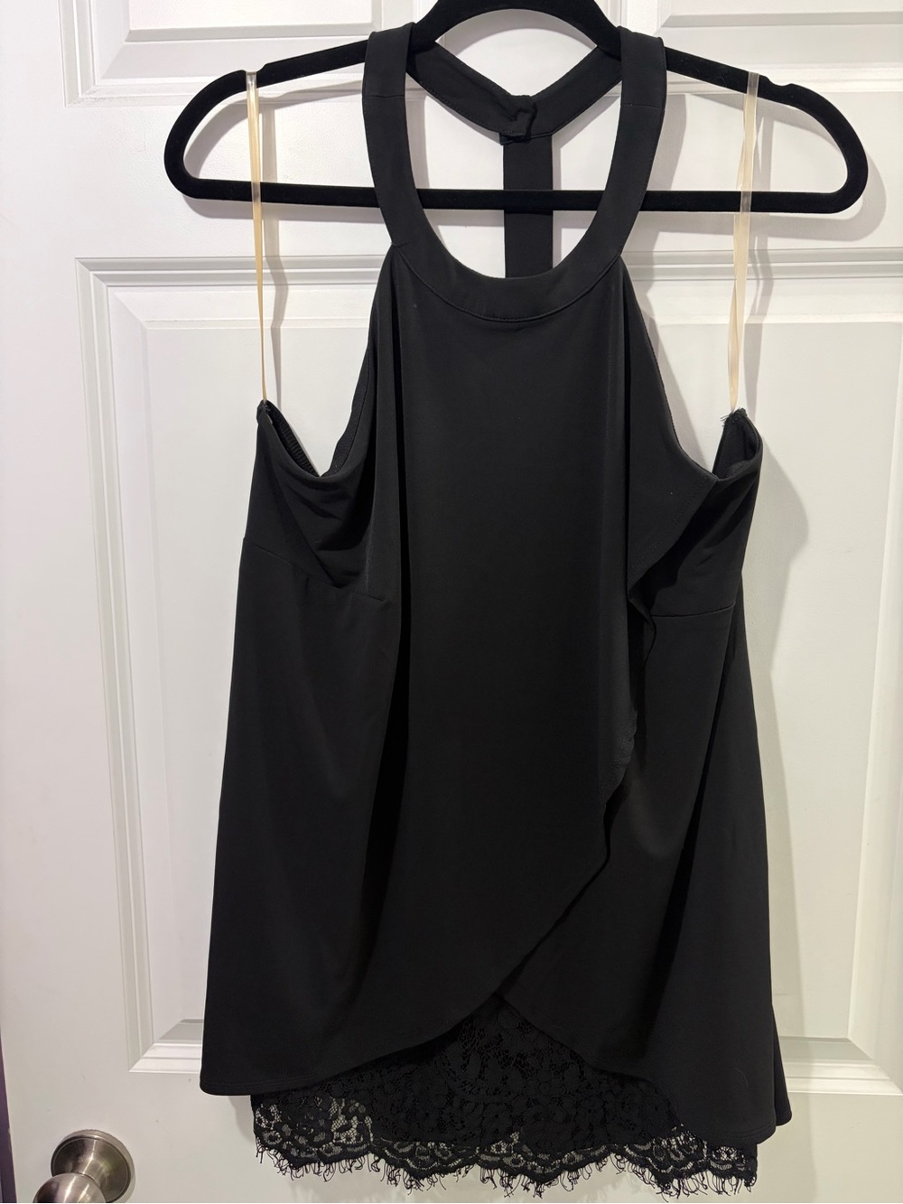 Maurices Black Halter Overlay Camisole with Lace Hem